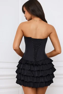 Oh Polly Party Dresses | Holiday Party Dresses & Outfits^Bandeau Ruffled Tiered Corset Mini Dress in Black