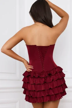 Oh Polly Skirts & Skorts | Party Dresses^Bandeau Ruffled Tiered Corset Mini Dress in Berry Red BerryRed
