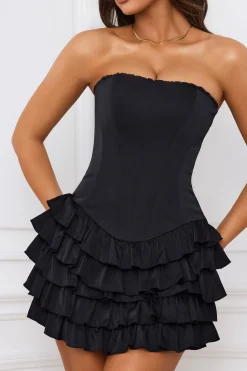 Oh Polly Party Dresses | Holiday Party Dresses & Outfits^Bandeau Ruffled Tiered Corset Mini Dress in Black