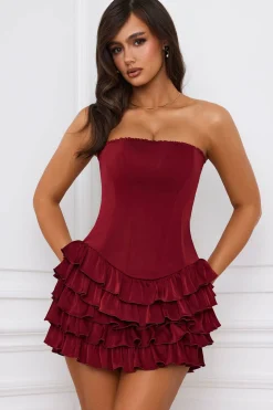 Oh Polly Skirts & Skorts | Party Dresses^Bandeau Ruffled Tiered Corset Mini Dress in Berry Red BerryRed