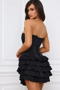 Oh Polly Party Dresses | Holiday Party Dresses & Outfits^Bandeau Ruffled Tiered Corset Mini Dress in Black