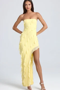 Oh Polly Wedding Guest | Homecoming Dresses^Bandeau Ruffle-Trim Maxi Dress in Lemon Sherbet LemonSherbet