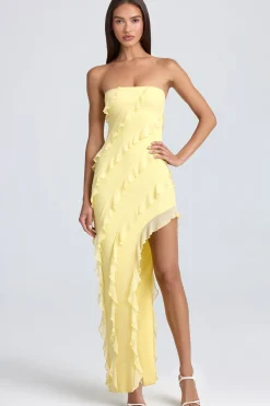 Oh Polly Wedding Guest | Homecoming Dresses^Bandeau Ruffle-Trim Maxi Dress in Lemon Sherbet LemonSherbet