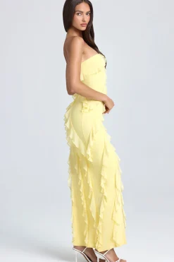 Oh Polly Wedding Guest | Homecoming Dresses^Bandeau Ruffle-Trim Maxi Dress in Lemon Sherbet LemonSherbet