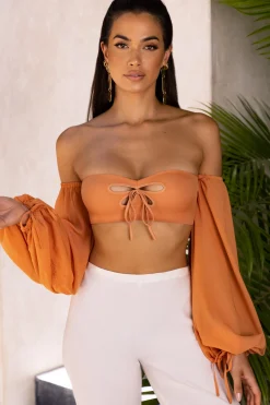 Oh Polly Women'S Clothing Sale - $65 And Under | Women'S Clothing Sale - $40 And Under^Bardot Cut Out Crop Top in Caramel