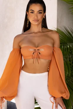 Oh Polly Women'S Clothing Sale - $65 And Under | Women'S Clothing Sale - $40 And Under^Bardot Cut Out Crop Top in Caramel