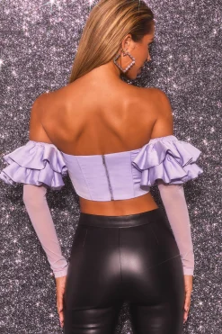 Oh Polly Women'S Clothing Sale - $65 And Under | Women'S Clothing Sale - $40 And Under^Bardot Long Ruffle Sleeve Corset Crop Top in Lilac