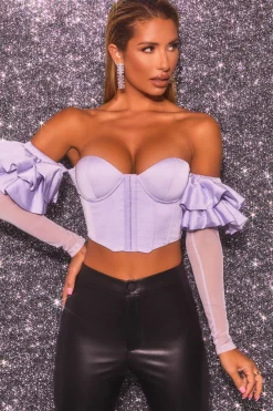 Oh Polly Women'S Clothing Sale - $65 And Under | Women'S Clothing Sale - $40 And Under^Bardot Long Ruffle Sleeve Corset Crop Top in Lilac