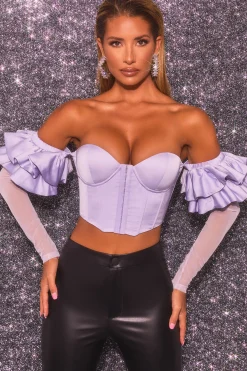 Oh Polly Women'S Clothing Sale - $65 And Under | Women'S Clothing Sale - $40 And Under^Bardot Long Ruffle Sleeve Corset Crop Top in Lilac