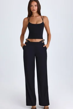 Oh Polly Fall Outfits^Belted Cut-Out Wide-Leg Trousers in Black