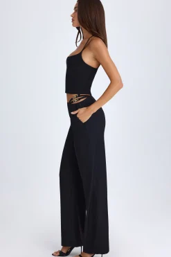 Oh Polly Fall Outfits^Belted Cut-Out Wide-Leg Trousers in Black