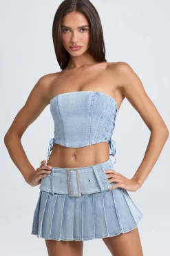 Oh Polly Skirts & Skorts | Co-Ords^Belted Pleated Low-Rise Micro Mini Skirt in Light Blue Stonewash LightBlueStonewash