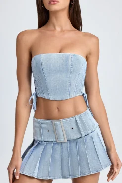 Oh Polly Skirts & Skorts | Co-Ords^Belted Pleated Low-Rise Micro Mini Skirt in Light Blue Stonewash LightBlueStonewash