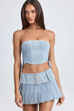 Oh Polly Skirts & Skorts | Co-Ords^Belted Pleated Low-Rise Micro Mini Skirt in Light Blue Stonewash LightBlueStonewash