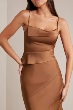 Oh Polly Women'S Clothing Sale - $65 And Under | Women'S Clothing Sale - $40 And Under^Bias Cut Satin Cowl Neck Crop Top in Mocha