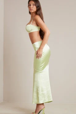 Oh Polly Women'S Clothing Sale - $65 And Under | Women'S Clothing Sale - $40 And Under^Bias Cut Satin Maxi Skirt in Lime