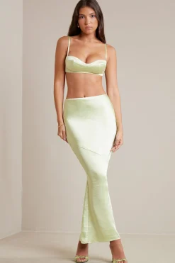 Oh Polly Women'S Clothing Sale - $65 And Under | Women'S Clothing Sale - $40 And Under^Bias Cut Satin Maxi Skirt in Lime