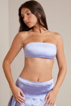 Oh Polly Women'S Clothing Sale - $65 And Under | Women'S Clothing Sale - $40 And Under^Bias Cut Satin Strapless Bandeau Crop Top in Periwinkle