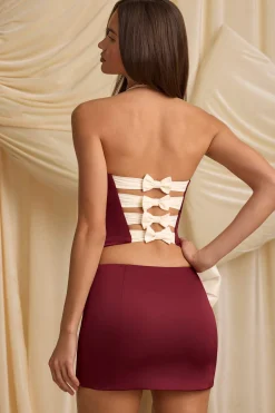 Oh Polly Skirts & Skorts | Bottoms^Bow-Detail Low-Rise Mini Skirt in Wine Red WineRed