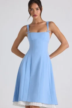 Oh Polly Wedding Guest | Georgette And Chiffon^Bow-Detail Pleated A-Line Midi Dress in Sky Blue SkyBlue