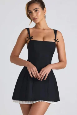 Oh Polly Night Out | Georgette And Chiffon^Bow-Detail Pleated A-Line Mini Dress in Black