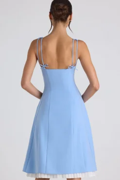 Oh Polly Wedding Guest | Georgette And Chiffon^Bow-Detail Pleated A-Line Midi Dress in Sky Blue SkyBlue