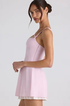 Oh Polly Georgette And Chiffon^Bow-Detail Pleated A-Line Mini Dress in Soft Pink SoftPink