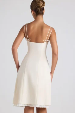 Oh Polly Georgette And Chiffon^Bow-Detail Pleated A-Line Midi Dress in Ivory