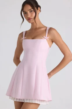 Oh Polly Georgette And Chiffon^Bow-Detail Pleated A-Line Mini Dress in Soft Pink SoftPink