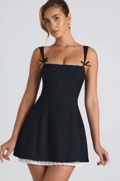 Oh Polly Night Out | Georgette And Chiffon^Bow-Detail Pleated A-Line Mini Dress in Black