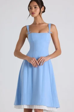 Oh Polly Wedding Guest | Georgette And Chiffon^Bow-Detail Pleated A-Line Midi Dress in Sky Blue SkyBlue