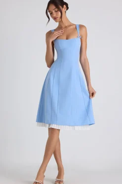 Oh Polly Wedding Guest | Georgette And Chiffon^Bow-Detail Pleated A-Line Midi Dress in Sky Blue SkyBlue
