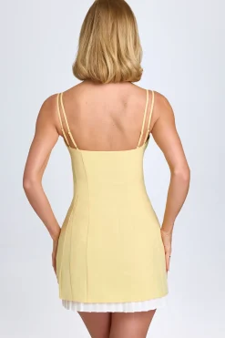 Oh Polly Georgette And Chiffon^Bow-Detail Pleated Mini Dress in Pastel Yellow PastelYellow