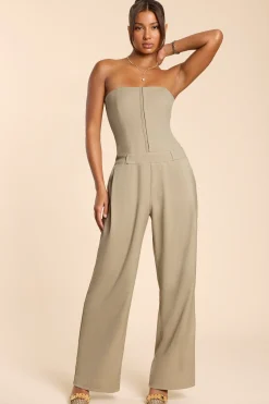 Oh Polly Jumpsuits & Unitards | Fall Outfits^Brushed Twill Bandeau Corset Jumpsuit in Taupe