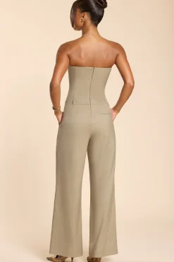 Oh Polly Jumpsuits & Unitards | Fall Outfits^Brushed Twill Bandeau Corset Jumpsuit in Taupe