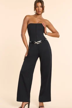Oh Polly Women'S Clothing Sale - $65 And Under | Fall Outfits^Brushed Twill Bandeau Corset Jumpsuit in Black