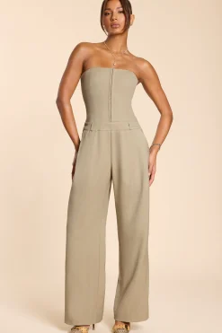 Oh Polly Jumpsuits & Unitards | Fall Outfits^Brushed Twill Bandeau Corset Jumpsuit in Taupe