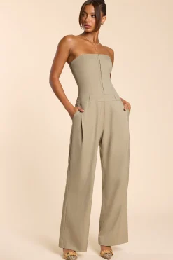 Oh Polly Jumpsuits & Unitards | Fall Outfits^Brushed Twill Bandeau Corset Jumpsuit in Taupe