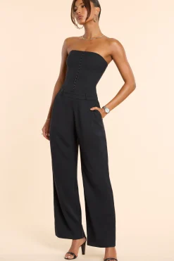 Oh Polly Women'S Clothing Sale - $65 And Under | Fall Outfits^Brushed Twill Bandeau Corset Jumpsuit in Black