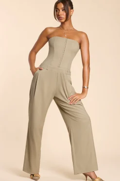 Oh Polly Jumpsuits & Unitards | Fall Outfits^Brushed Twill Bandeau Corset Jumpsuit in Taupe