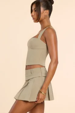 Oh Polly Skirts & Skorts | Co-Ords^Brushed Twill Mid Rise Pleated Micro Mini Skirt in Taupe