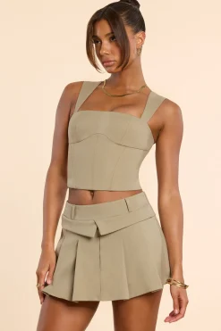 Oh Polly Skirts & Skorts | Co-Ords^Brushed Twill Mid Rise Pleated Micro Mini Skirt in Taupe