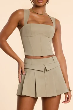Oh Polly Skirts & Skorts | Co-Ords^Brushed Twill Mid Rise Pleated Micro Mini Skirt in Taupe
