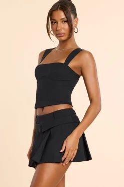 Oh Polly Co-Ords | Tops^Brushed Twill Square Neck Tailored Top in Black