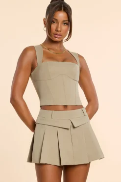 Oh Polly Co-Ords | Tops^Brushed Twill Square Neck Tailored Top in Taupe