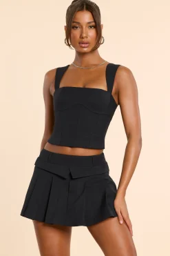Oh Polly Co-Ords | Tops^Brushed Twill Square Neck Tailored Top in Black