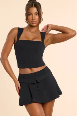 Oh Polly Co-Ords | Tops^Brushed Twill Square Neck Tailored Top in Black
