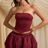 Oh Polly Skirts & Skorts | Bottoms^Bubble Hem Mid-Rise Mini Skirt in Wine Red WineRed