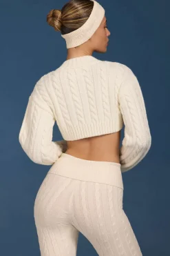 Oh Polly Knitwear^Cable-Knit Cropped Cardigan in Cream