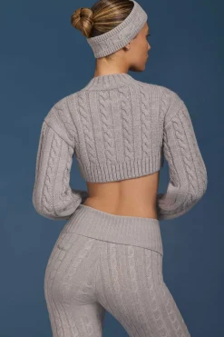 Oh Polly Knitwear^Cable-Knit Cropped Cardigan in Grey Marl GreyMarl